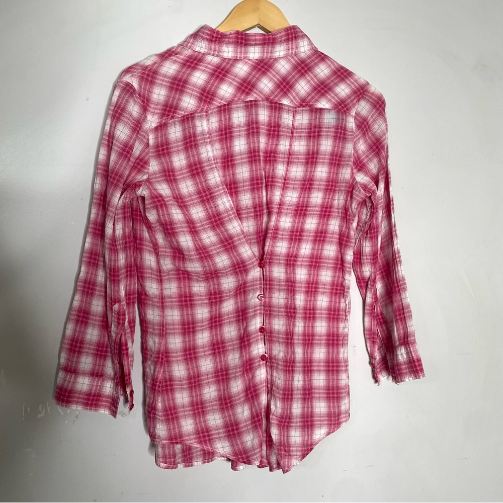 Soft Surroundings Shirt Womens XS Pink Plaid Button Front Western - Picture 3 of 7